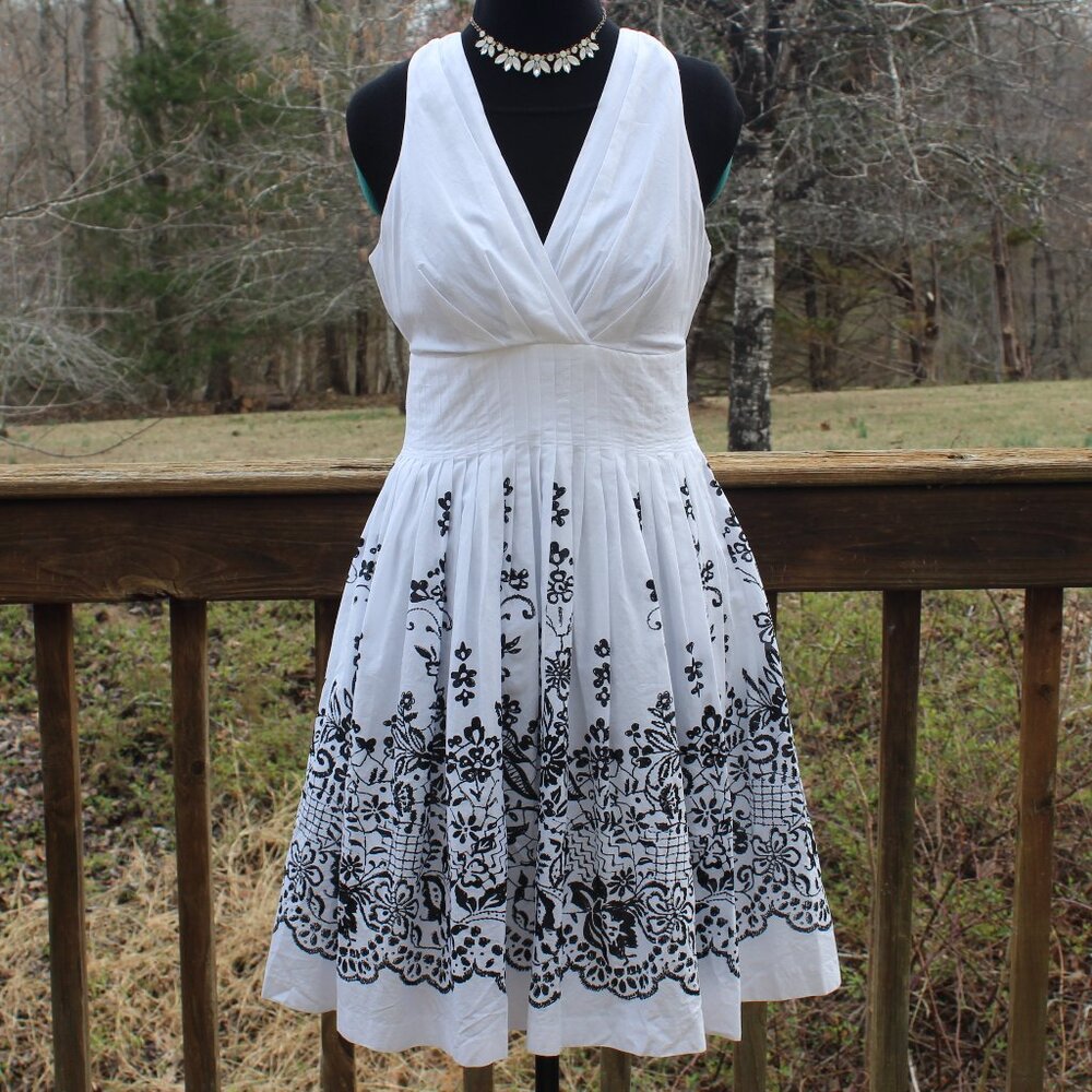 Summer SUNDRESS Party Business Classy Comfy Cotton Black - White Floral Pockets!